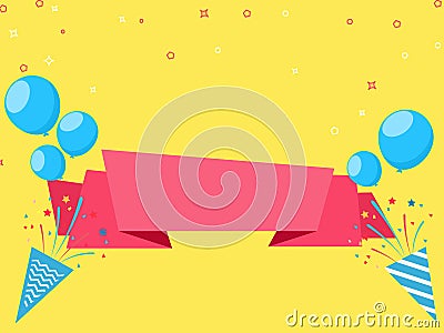 Celebrate festive holiday party design with balloons confetti, ribbon and party paper popper background. Vector Illustration