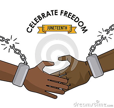 Celebrate freedom juneteenth black handshake with chain broken campaign Vector Illustration