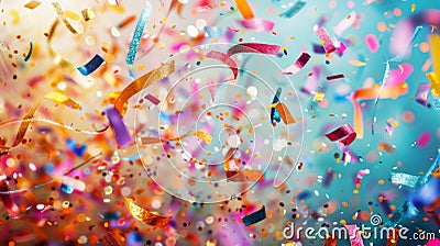 Celebrate in full color with this lively and festive backdrop of confetti and sparkling confetti cannons Stock Photo