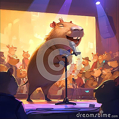 Happy Rodent Rocks the Stage! Cartoon Illustration