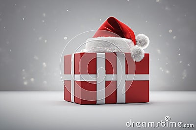 Santa hat on top of a gift box, christmas wallpaper, xmas time Stock Photo