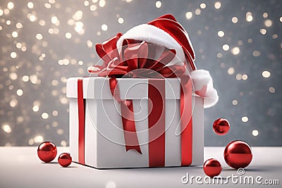 Santa hat on top of a gift box, christmas wallpaper, xmas time Stock Photo