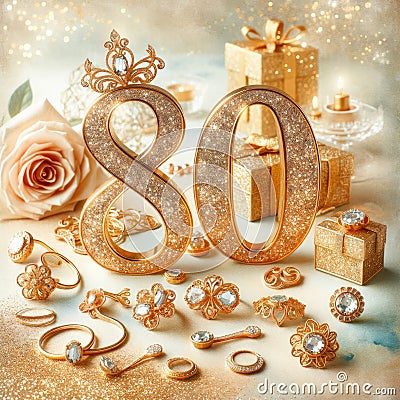 Golden '80' Jewelry: Milestone Elegance Stock Photo