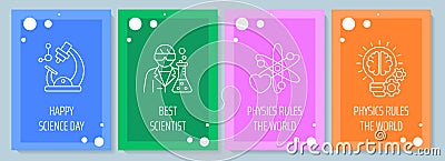 Celebrate world science day postcard with linear glyph icon set Vector Illustration