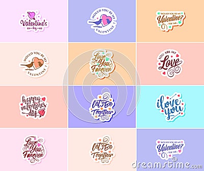 Celebrate Your Love with Beautiful Typography and Graphic Stickers Vector Illustration