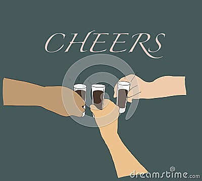 Celebrating Christmas or New Year party. Diversity people toasting drinks. Multiethnic friends congratulating each other with new Vector Illustration