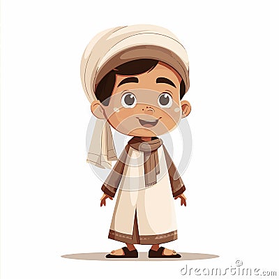 Celebrating Diversity Heartwarming Cartoon Illustration of a Joyful Muslim Boy in Charming Vector Style Vector Illustration