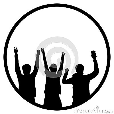 Celebrating fans icon in black circle Stock Photo