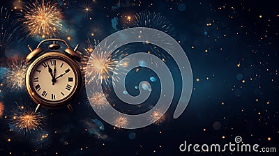 Celebrating New Year: Midnight Countdown with Sparkling Clock Stock Photo
