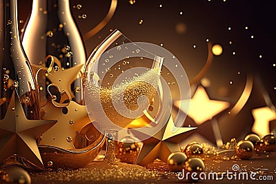 Happy New Year! Sparkling display of confetti and champagne, AI generative Stock Photo