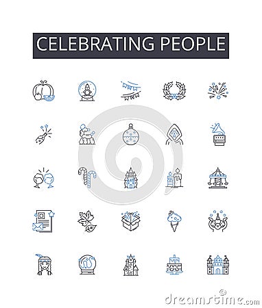 Celebrating people line icons collection. Applauding heroes, Honoring triumphs, Commending winners, Praising champions Vector Illustration