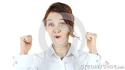 Celebrating Success, Excited Woman Stock Photo