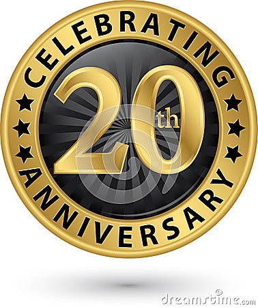 Celebrating 20th years anniversary gold label, vector Vector Illustration