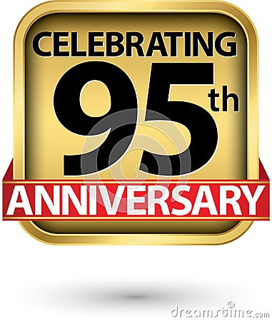 Celebrating 95th years anniversary gold label, vector illustration Vector Illustration