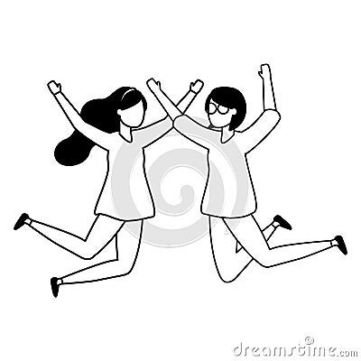celebrating women happy jumping characters Cartoon Illustration