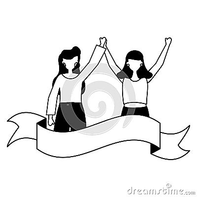 celebrating women happy young ribbon Cartoon Illustration