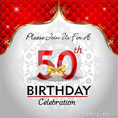 Celebrating 50 years birthday, Golden red royal background Vector Illustration