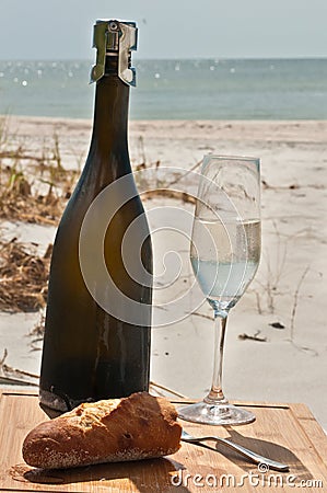 Celebration of autumn with a chilled glass and a vintage bottle of champagne Stock Photo