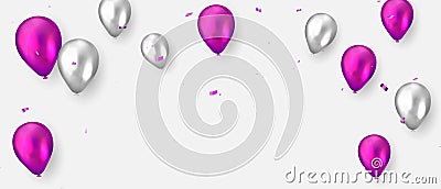 Celebration background with purple and silver helium balloons with confetti vector illustration Vector Illustration