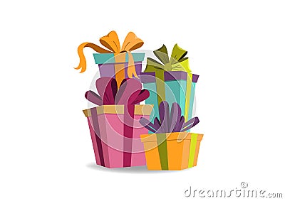 Celebration card Birthday and Merry Xmas gift boxes Vector Illustration