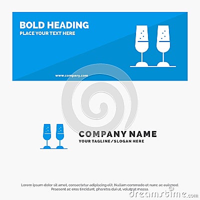 Celebration, Champagne Glasses, Cheers, Toasting SOlid Icon Website Banner and Business Logo Template Vector Illustration