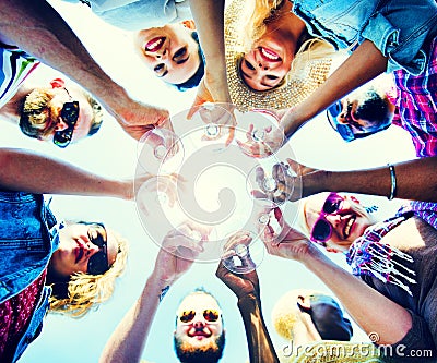 Celebration Champagne Looking Down Friends Concept Stock Photo