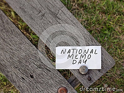 Celebration Concept - National memo day text written on white paper background. Stock photo. Stock Photo