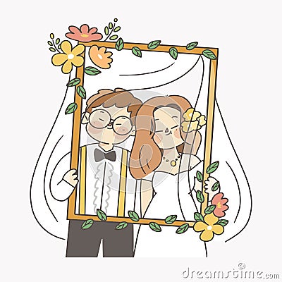 Celebration day happy marriage drawing 2 Vector Illustration
