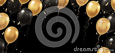 Celebration, festival background with gold and black realistic 3d vector flying balloons Vector Illustration