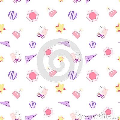 Celebration gift, cute minimal seamless pattern birthday pastel memphis design abstract background vector illustration Vector Illustration