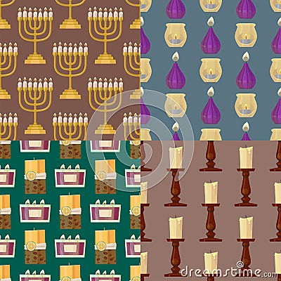 Celebration glowing religion candles seamless pattern background romance night bright flam burning object vector Vector Illustration