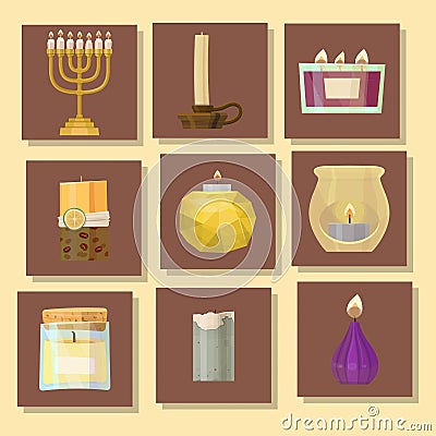 Celebration glowing religion candles birthday traditional decoration romance night bright flam burning object vector Vector Illustration