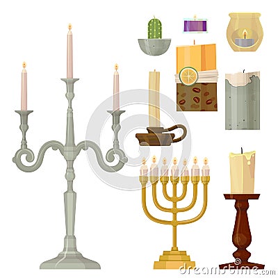 Celebration glowing religion candles birthday traditional decoration romance night bright flam burning object vector Vector Illustration