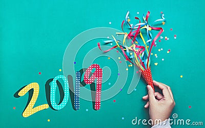 2019 Celebration happy new year concepts ideas with hand holding colorful confett Stock Photo