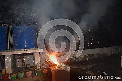 Celebration with illustration of exploding Firecracker A view of a type of firework, cracker named peacock cracker, during the Cartoon Illustration