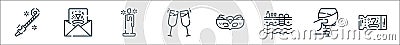 Celebration line icons. linear set. quality vector line set such as party, wine glass, pool, carnival mask, cheers, candle, party Vector Illustration