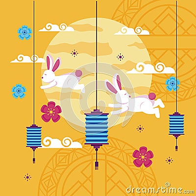 celebration mid autumn festival card Cartoon Illustration