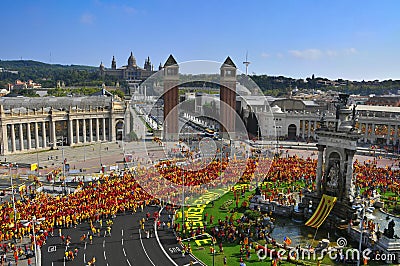 Celebration of the National Day of Catalonia in Barcelona, Spain Editorial Stock Photo