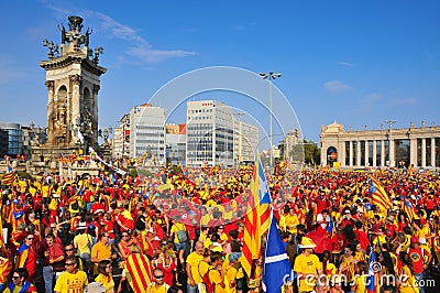 Celebration of the National Day of Catalonia in Barcelona, Spain Editorial Stock Photo
