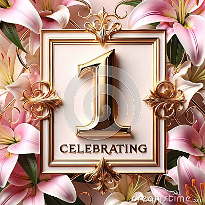 First Year Celebration with Blush Lily Elegance Stock Photo