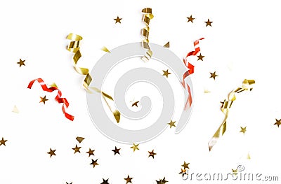 Celebration,party backgrounds concepts ideas with hand holding colorful confetti,streamers.Flat lay design Stock Photo