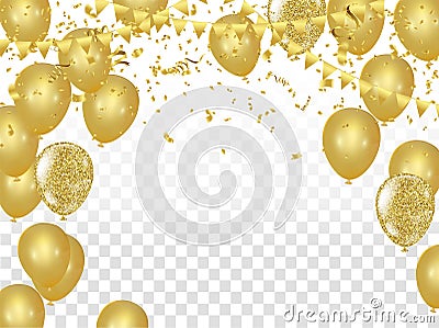 Celebration party banner with golden balloons and serpentine the Vector Illustration