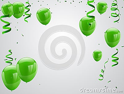 Celebration party banner with Green balloons isolated on white background. Cartoon Illustration