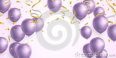 Celebration party banner with purple balloons background. Sale Vector illustration. Grand Opening Card luxury greeting rich Vector Illustration