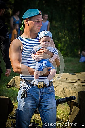 The celebration of a Russian military holiday - the day of airborne forces on 2 August 2016 in the village Kremenskaya Kaluga Editorial Stock Photo