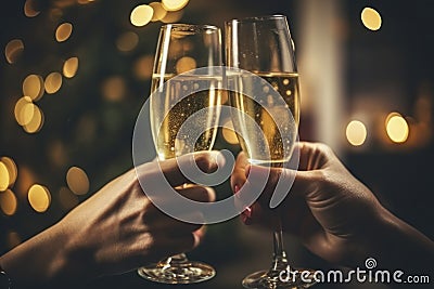 Celebratory Champagne Toast with Golden Bokeh Stock Photo