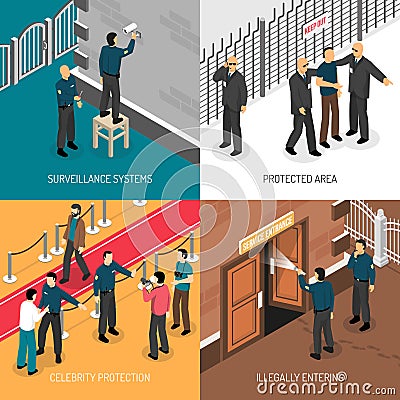 Security Service 4 Isometric Icons Square Vector Illustration