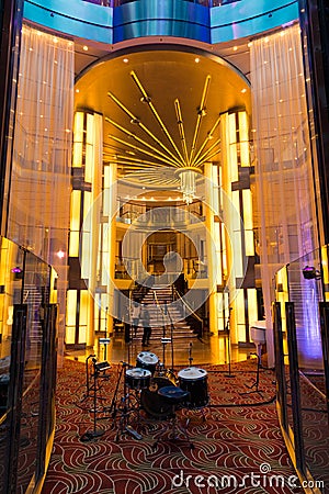 Celebrity Cruise Ship Lobby With Drums Editorial Stock Photo