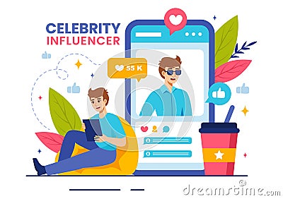 Celebrity Influencers Vector Illustration with Posts on Internet for Advertising Marketing, Daily Life or Endorse in Flat Cartoon Vector Illustration