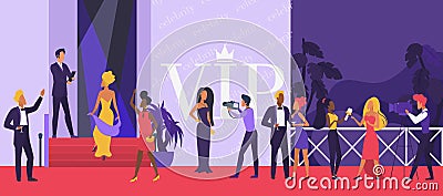 Celebrity party, Hollywood stars characters walking, vip persons posing to photographers Vector Illustration